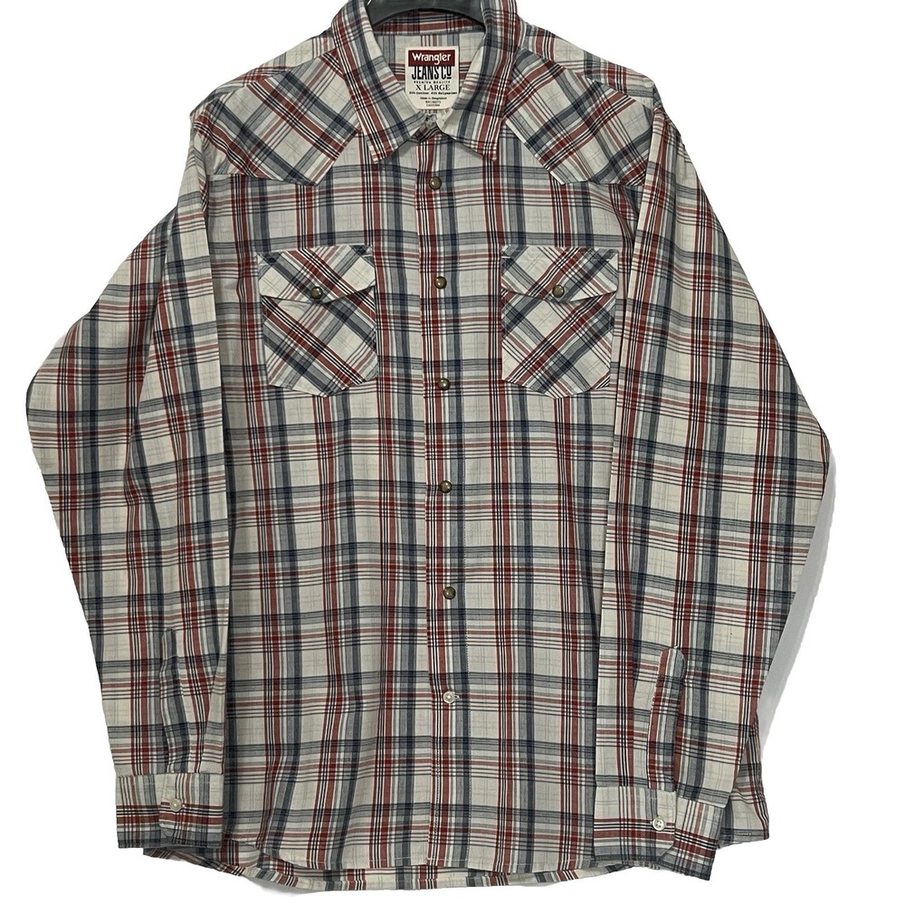 Wrangler Vintage Western Shirt Long Sleeve Pearl Snap Button Plaid Cowboy Men XL